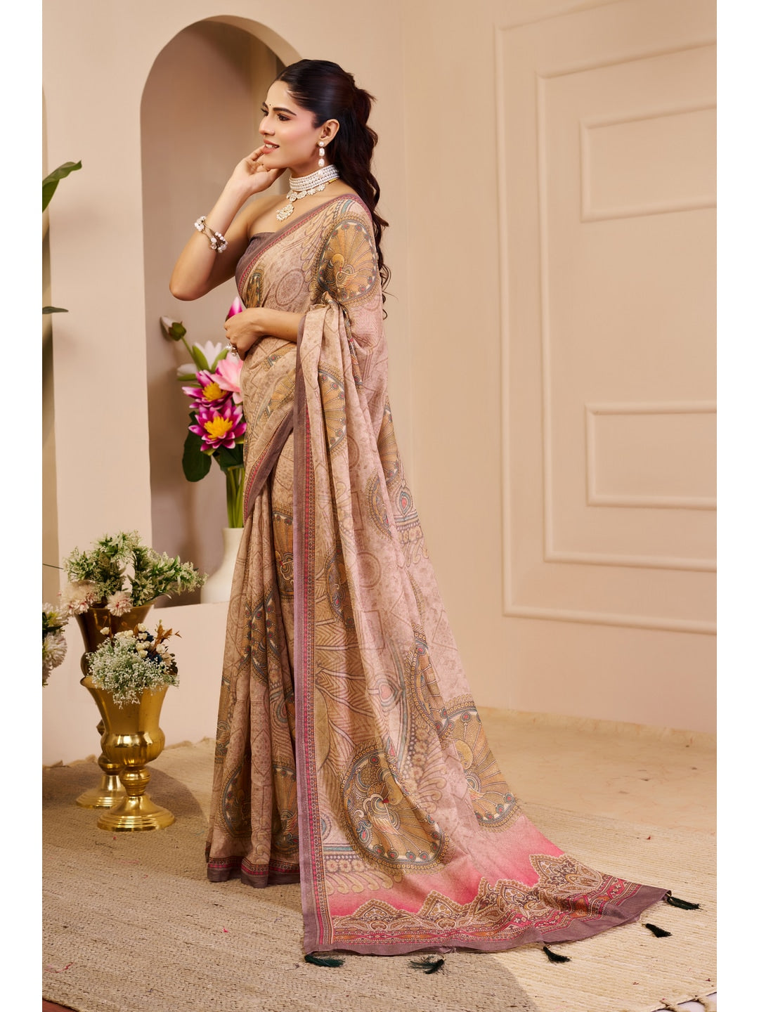 Peachmode Pink Pure Cotton Saree - Image 2