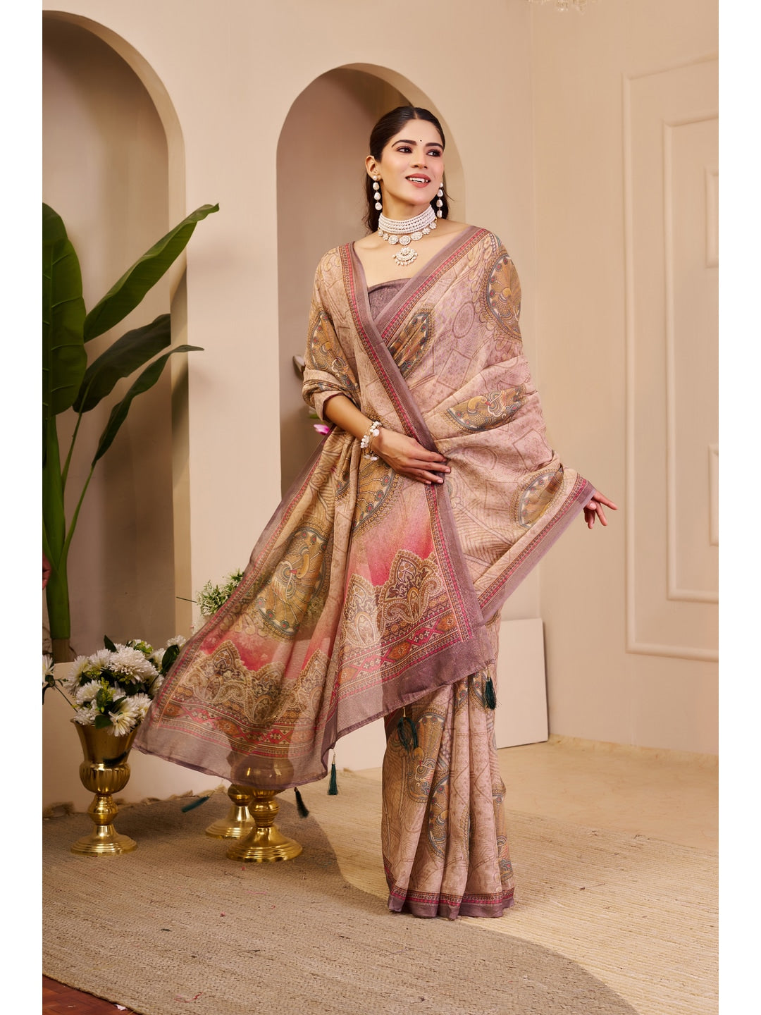 Peachmode Pink Pure Cotton Saree - Image 3