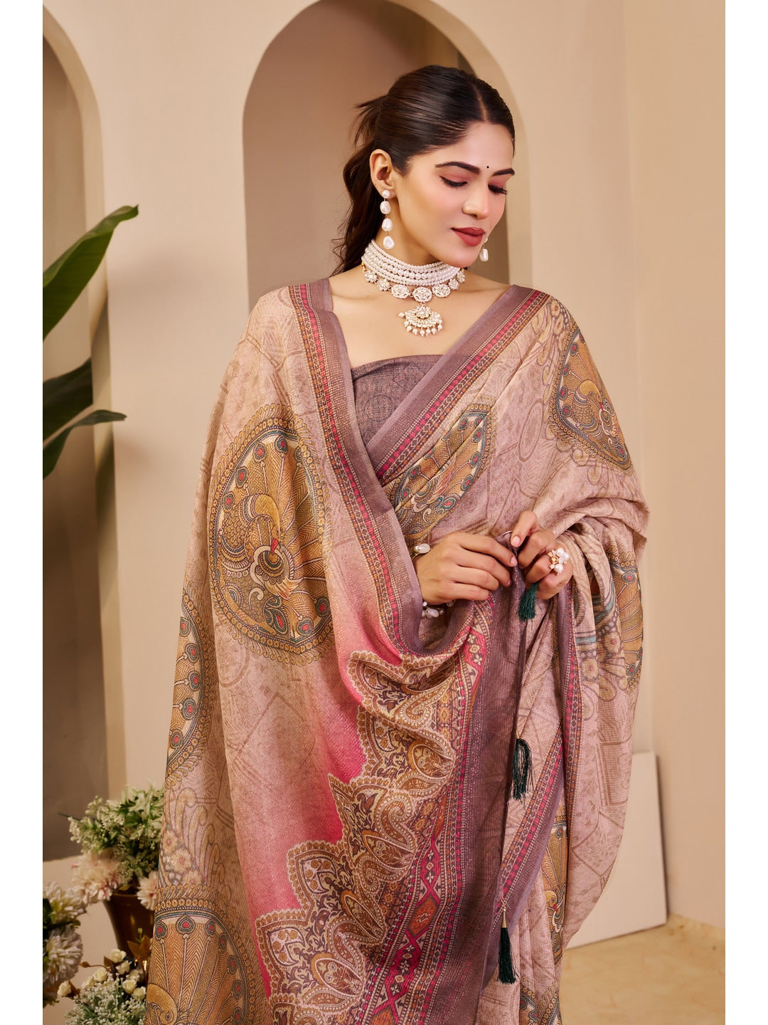 Peachmode Pink Pure Cotton Saree - Image 4