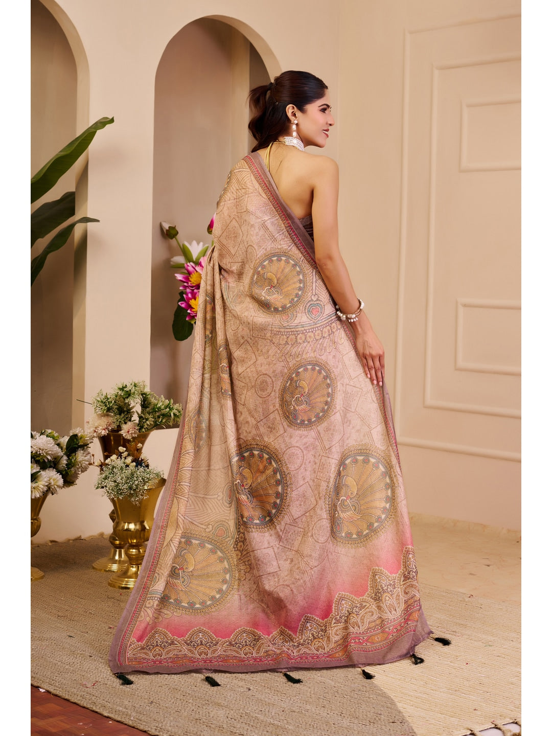 Peachmode Pink Pure Cotton Saree - Image 5