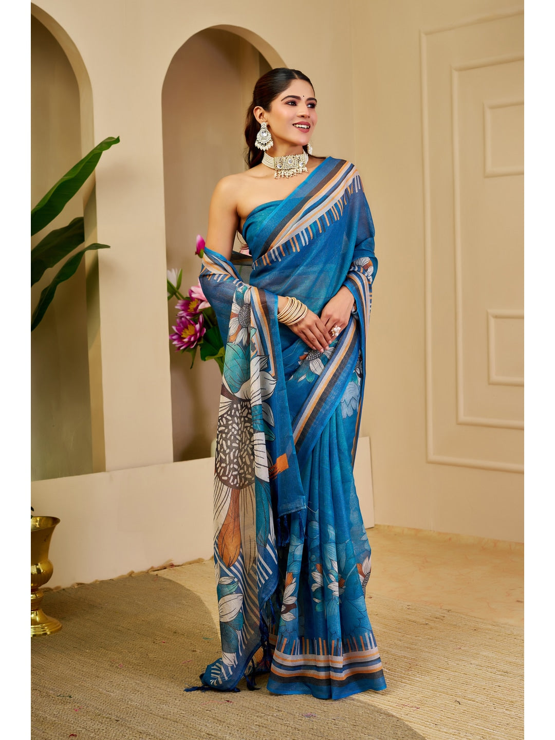 Peachmode Blue Pure Cotton Saree - Image 3