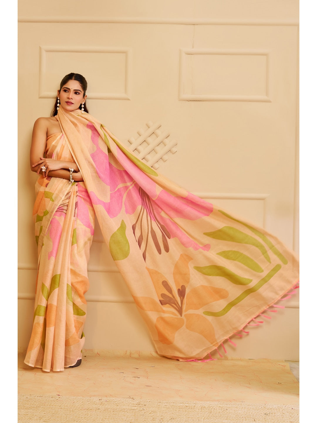 Peachmode Pink Pure Cotton Saree - Image 2