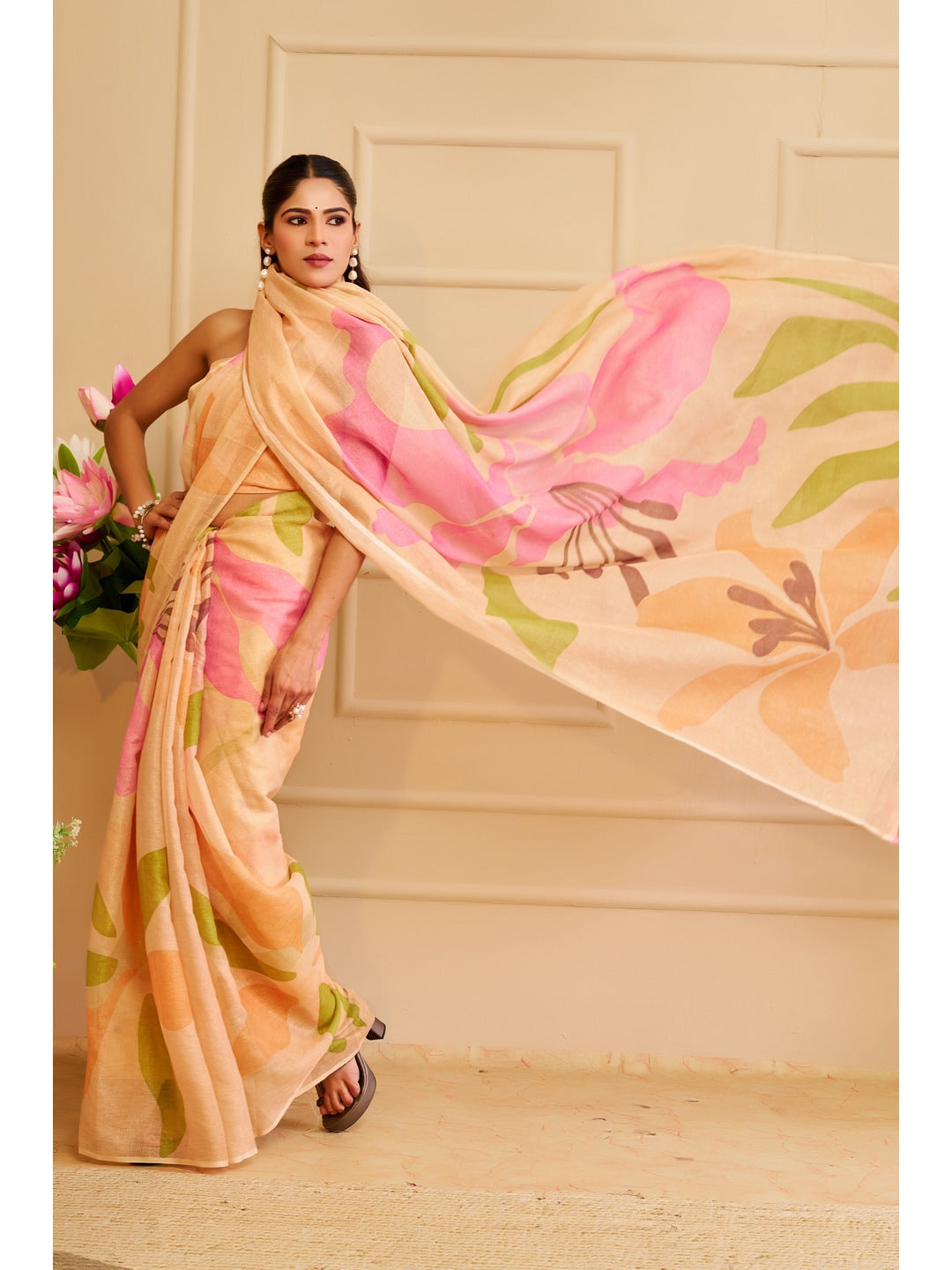 Peachmode Pink Pure Cotton Saree - Image 3