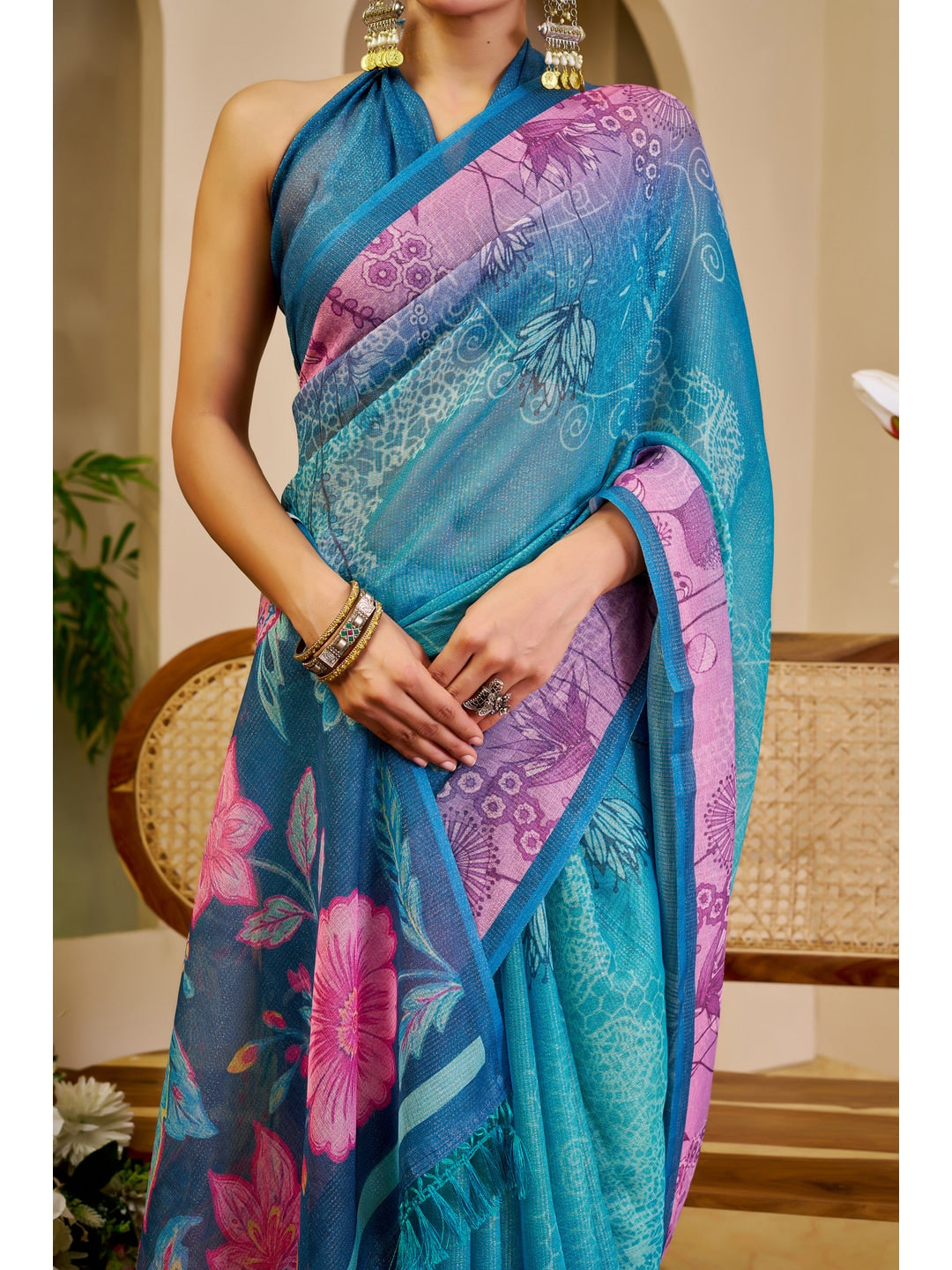 Peachmode Green Pure Cotton Saree - Image 4