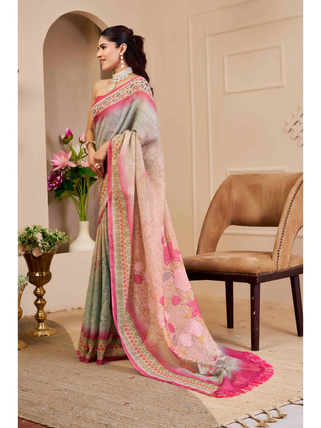 Peachmode Grey Pure Cotton Saree - Image 2