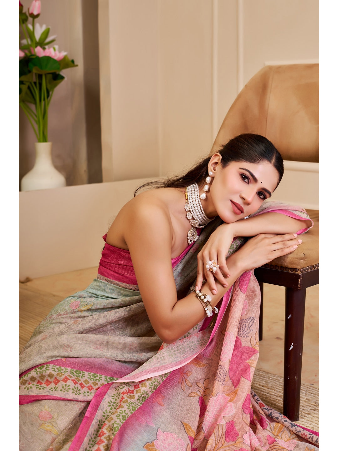 Peachmode Grey Pure Cotton Saree - Image 4