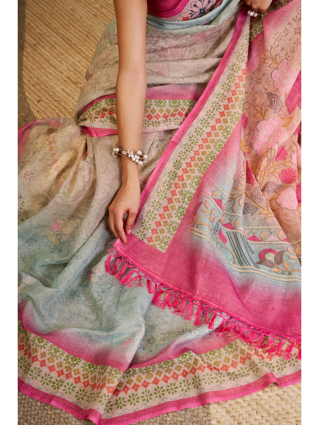 Peachmode Grey Pure Cotton Saree - Image 5