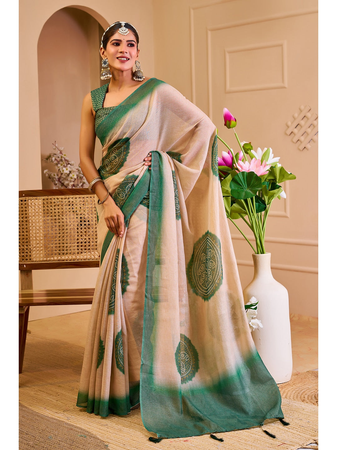 Peachmode Green Pure Cotton Saree - Image 2