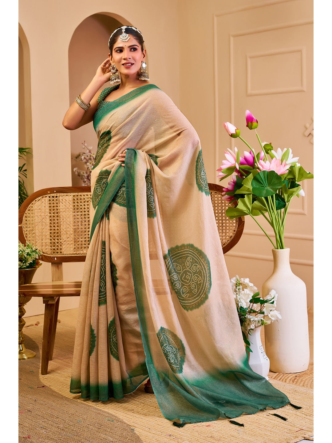 Peachmode Green Pure Cotton Saree - Image 3