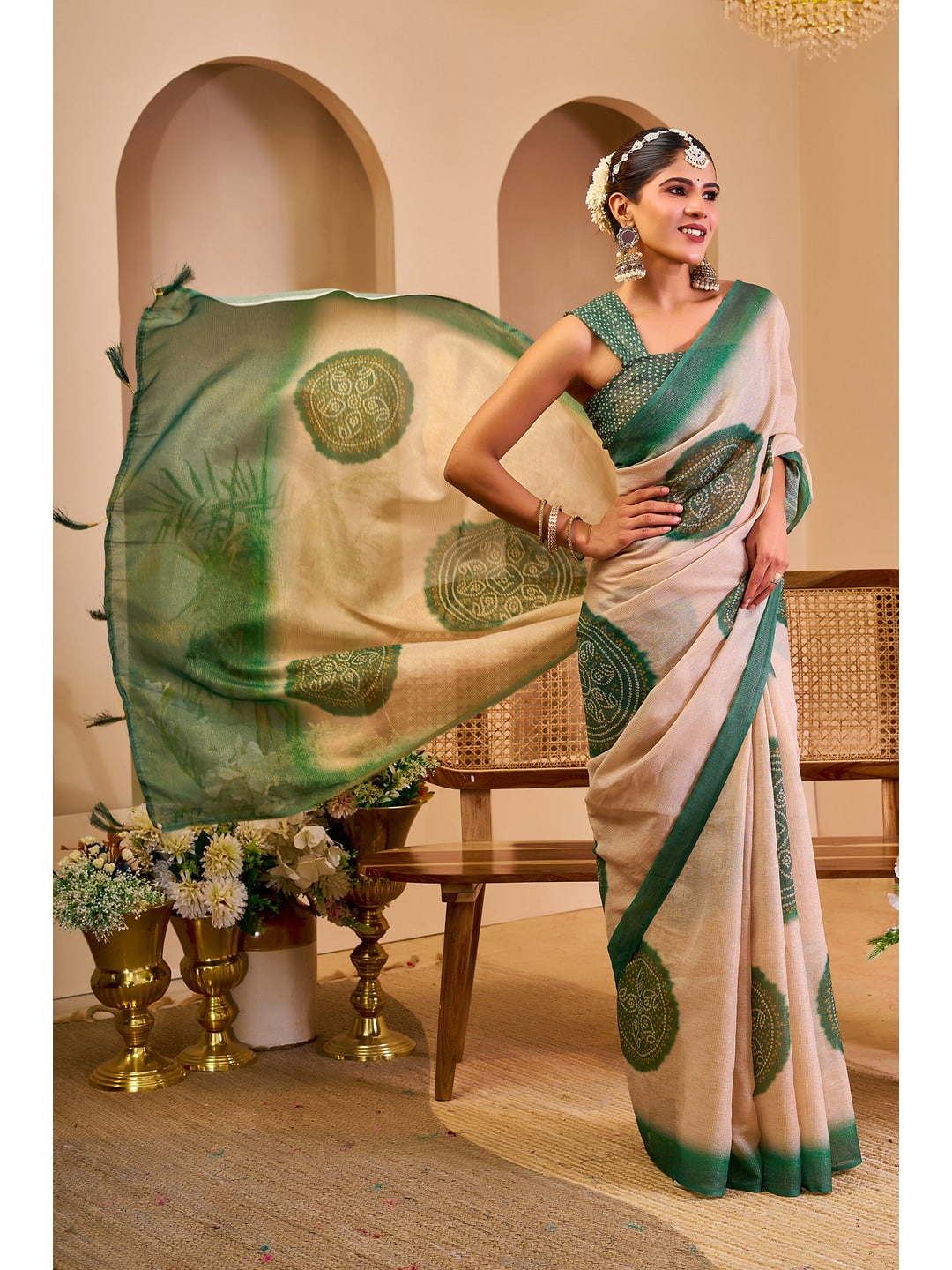 Peachmode Green Pure Cotton Saree - Image 4