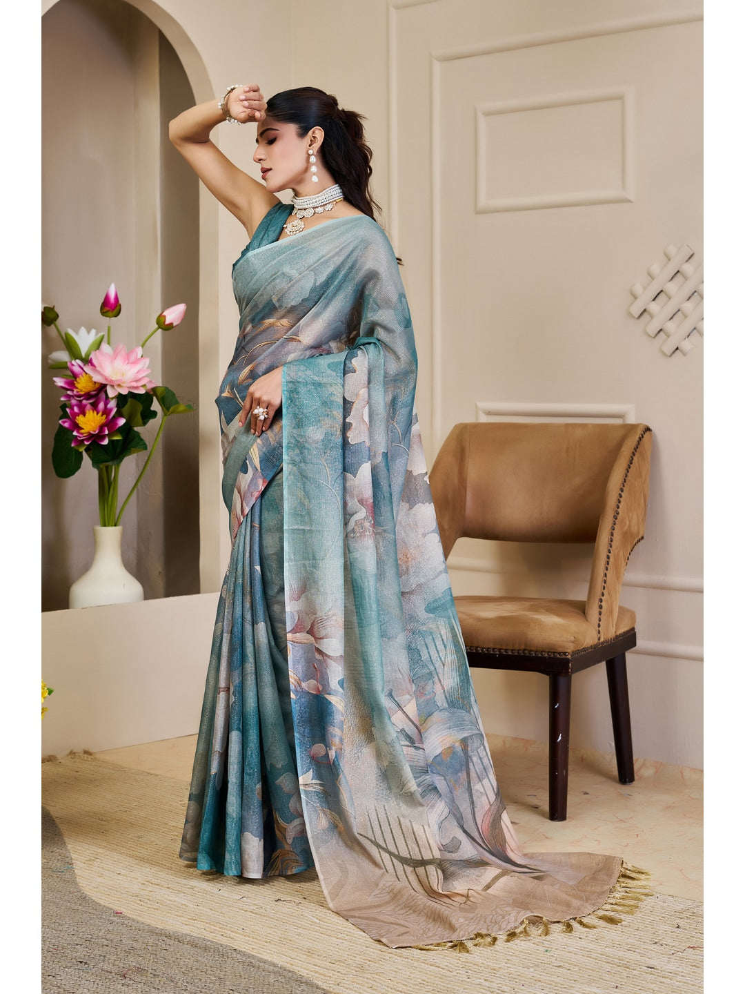 Peachmode Blue Pure Cotton Saree - Image 2