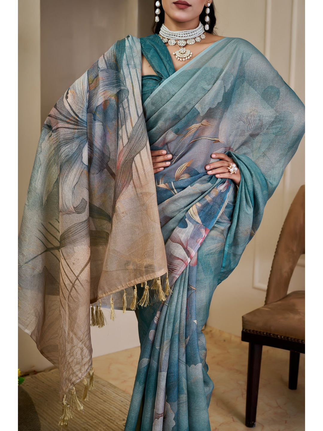 Peachmode Blue Pure Cotton Saree - Image 4