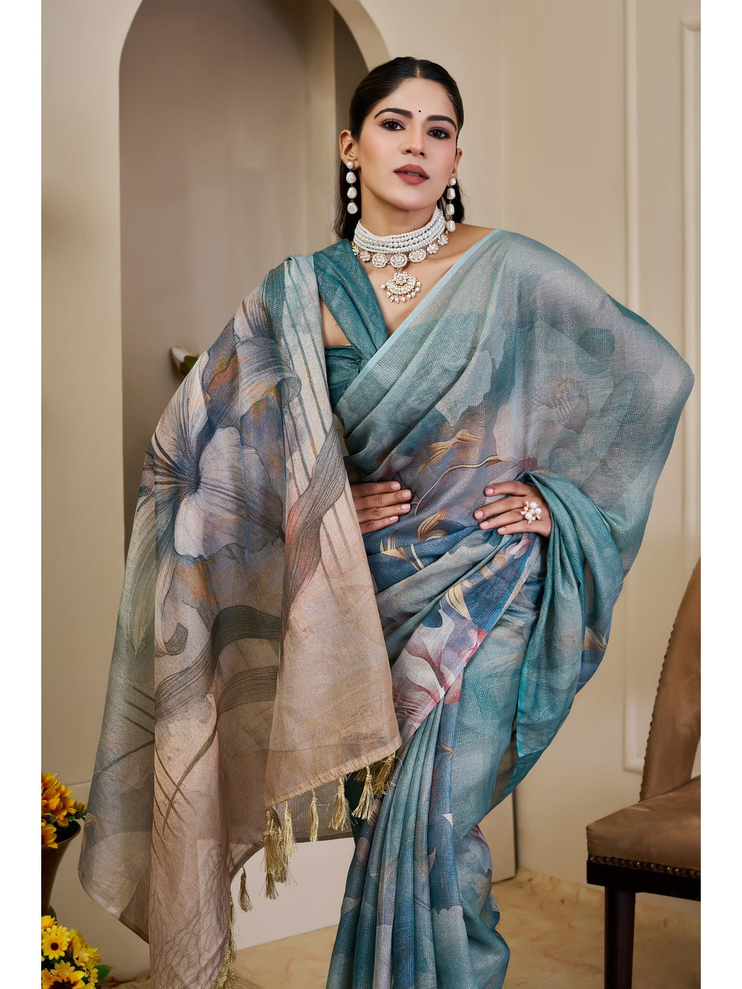 Peachmode Blue Pure Cotton Saree - Image 5