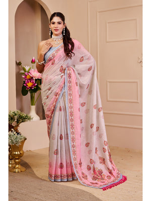 Peachmode Pink Pure Cotton Saree - Image 1
