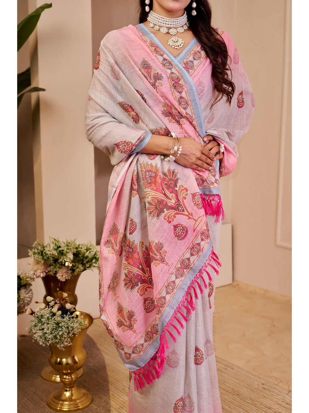Peachmode Pink Pure Cotton Saree - Image 4