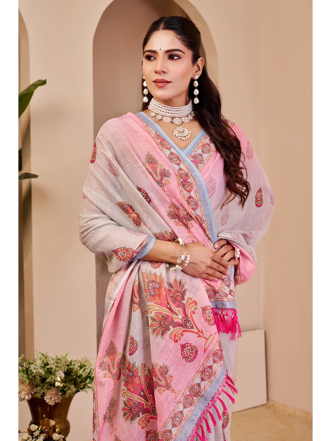 Peachmode Pink Pure Cotton Saree - Image 5