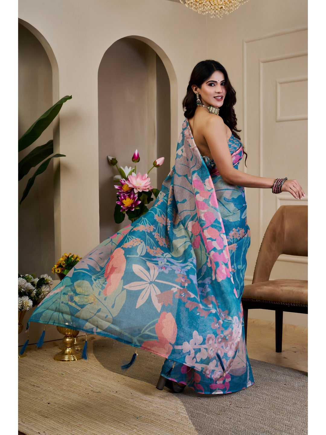Peachmode Blue Pure Cotton Saree - Image 4