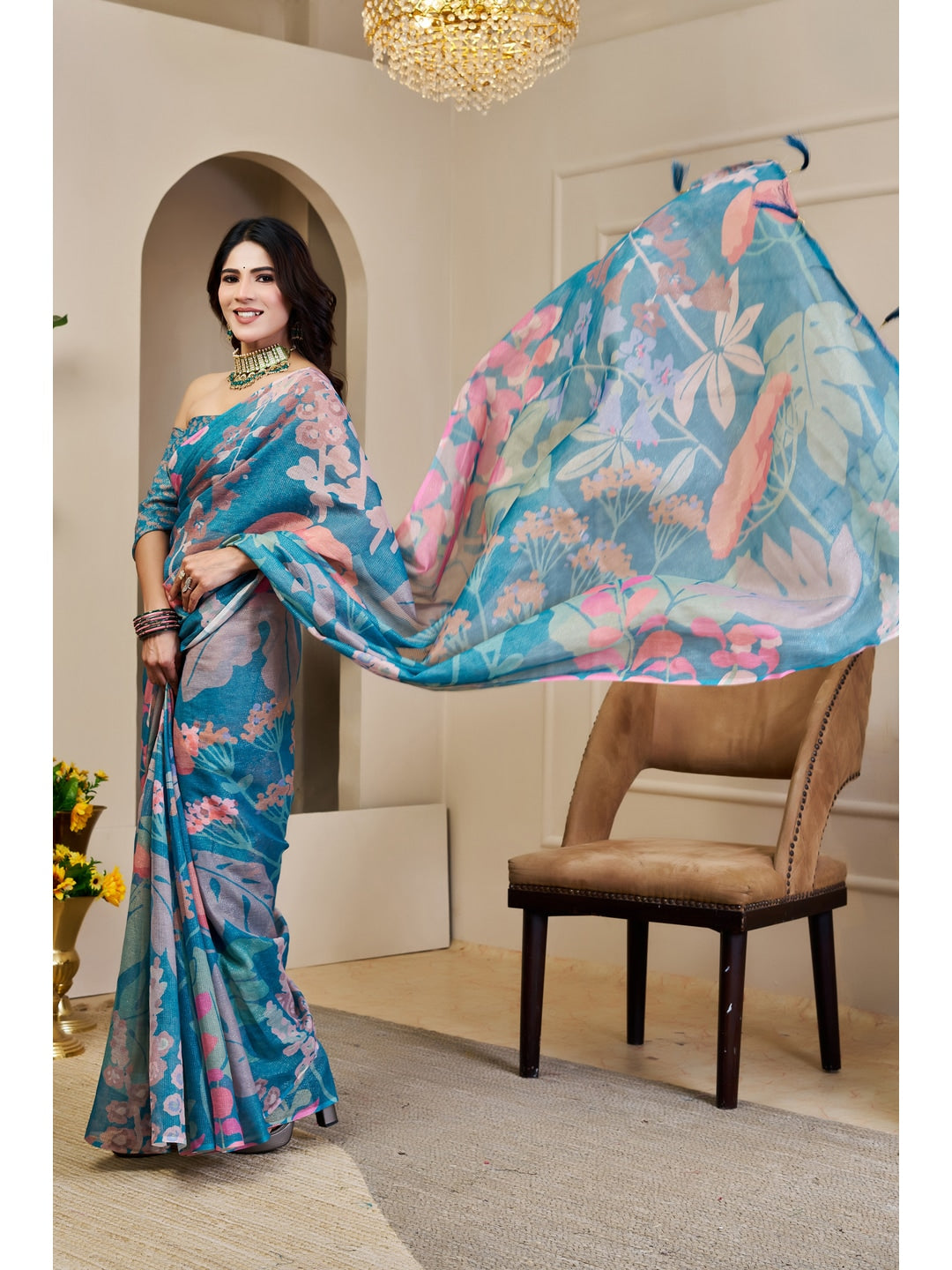 Peachmode Blue Pure Cotton Saree - Image 5