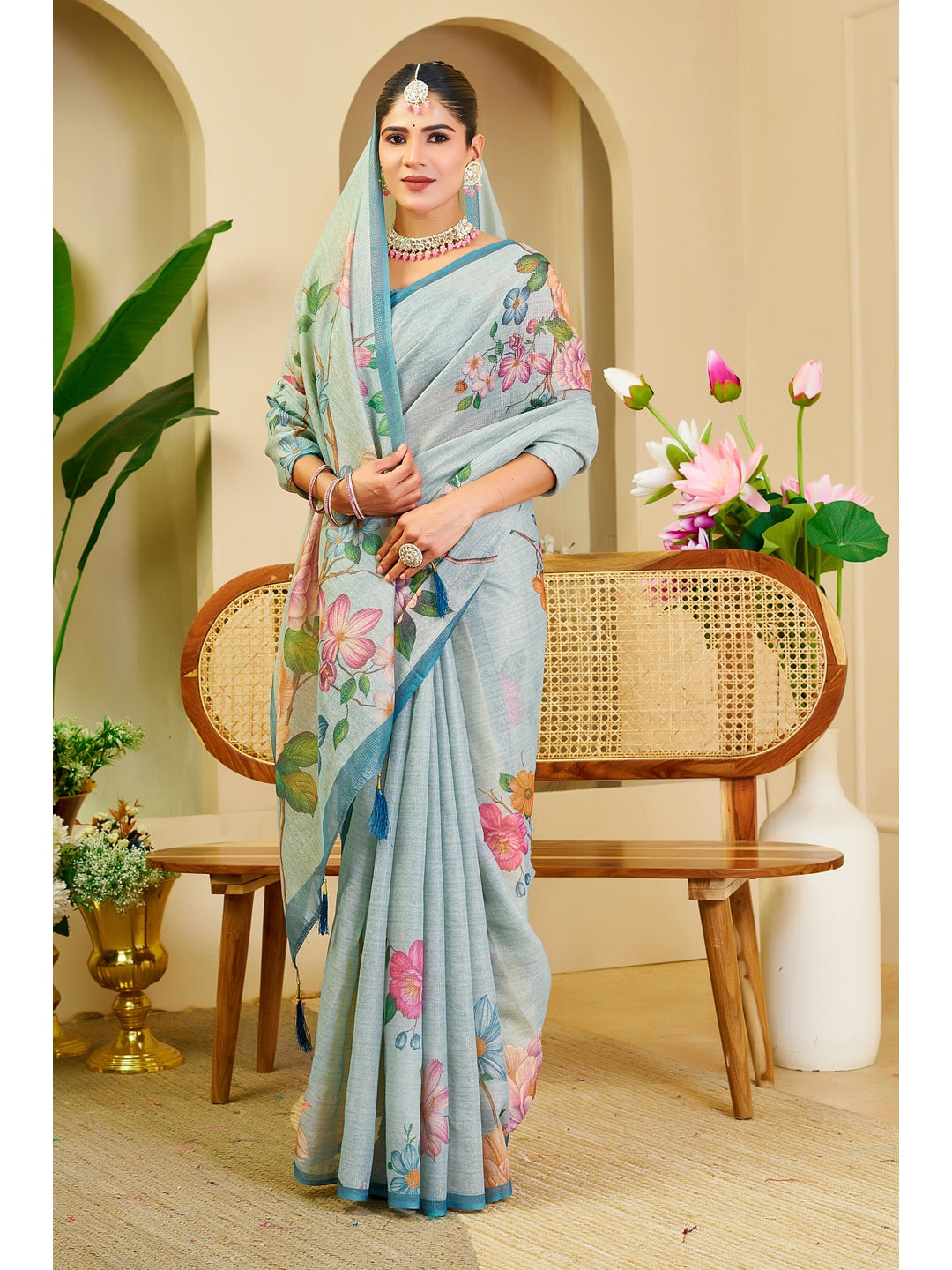 Peachmode Blue Pure Cotton Saree - Image 5