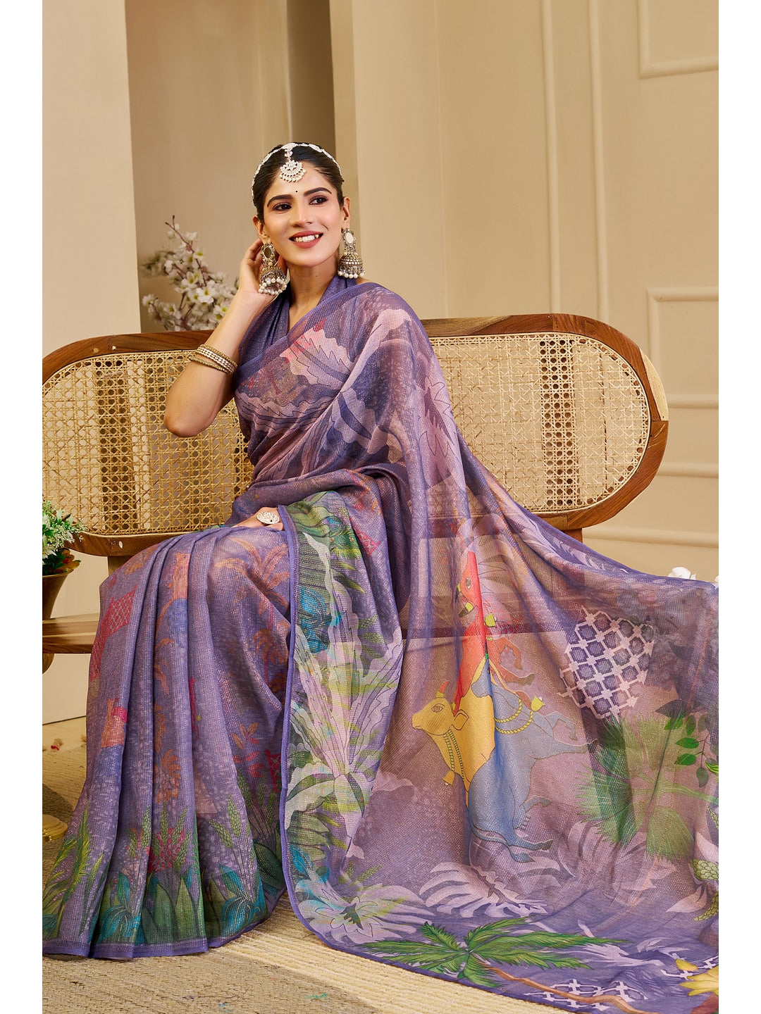 Peachmode Lavender Pure Cotton Saree - Image 5