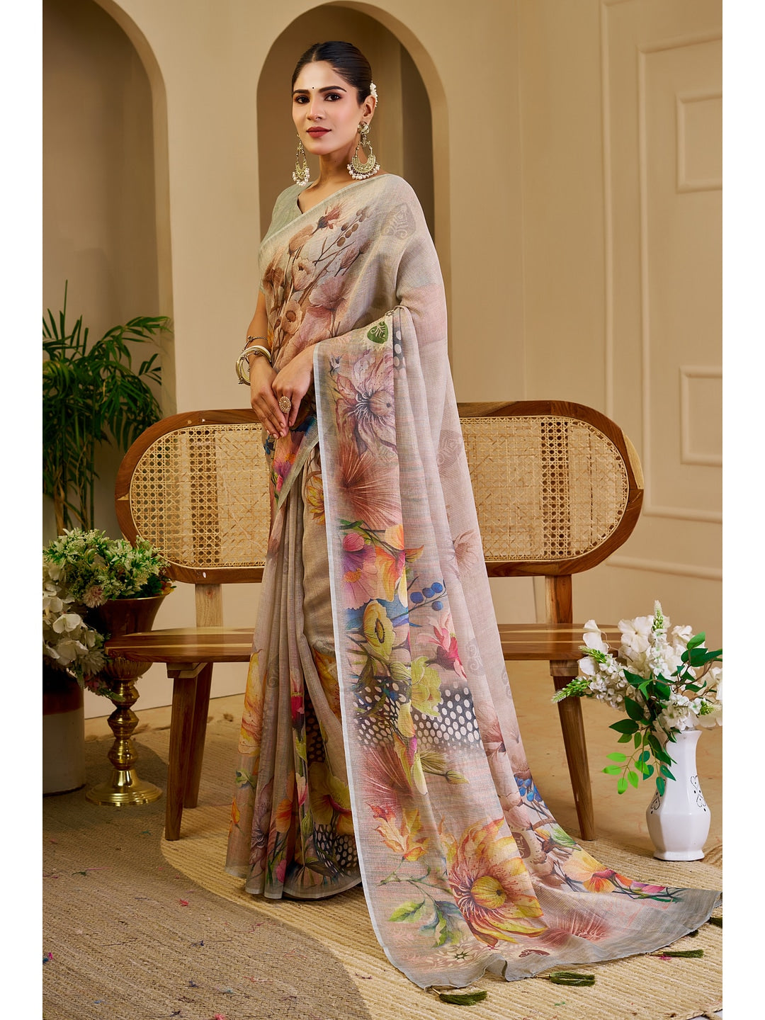 Peachmode Grey Pure Cotton Saree - Image 4