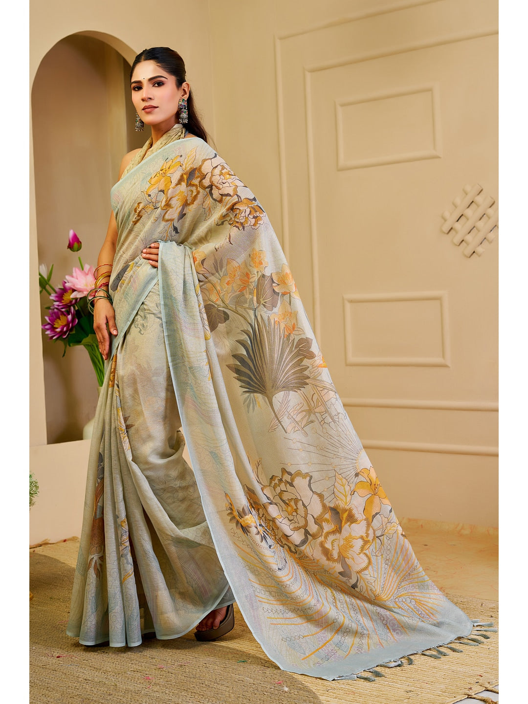 Peachmode Yellow Pure Cotton Saree - Image 2