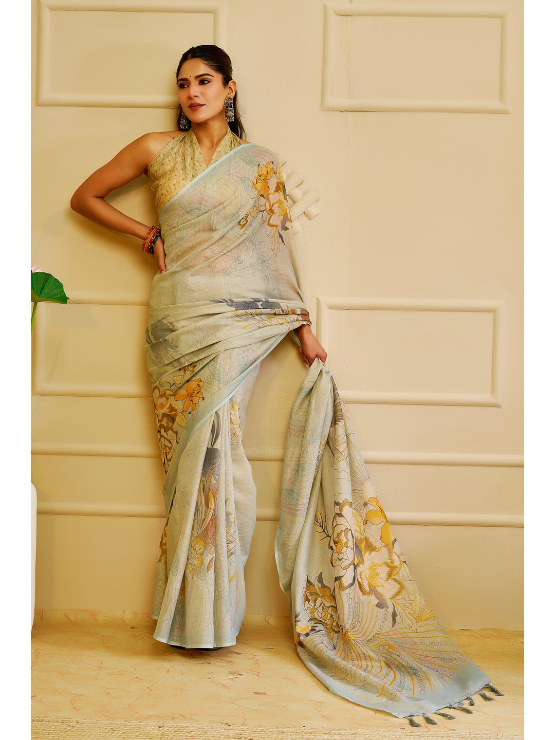 Peachmode Yellow Pure Cotton Saree - Image 3
