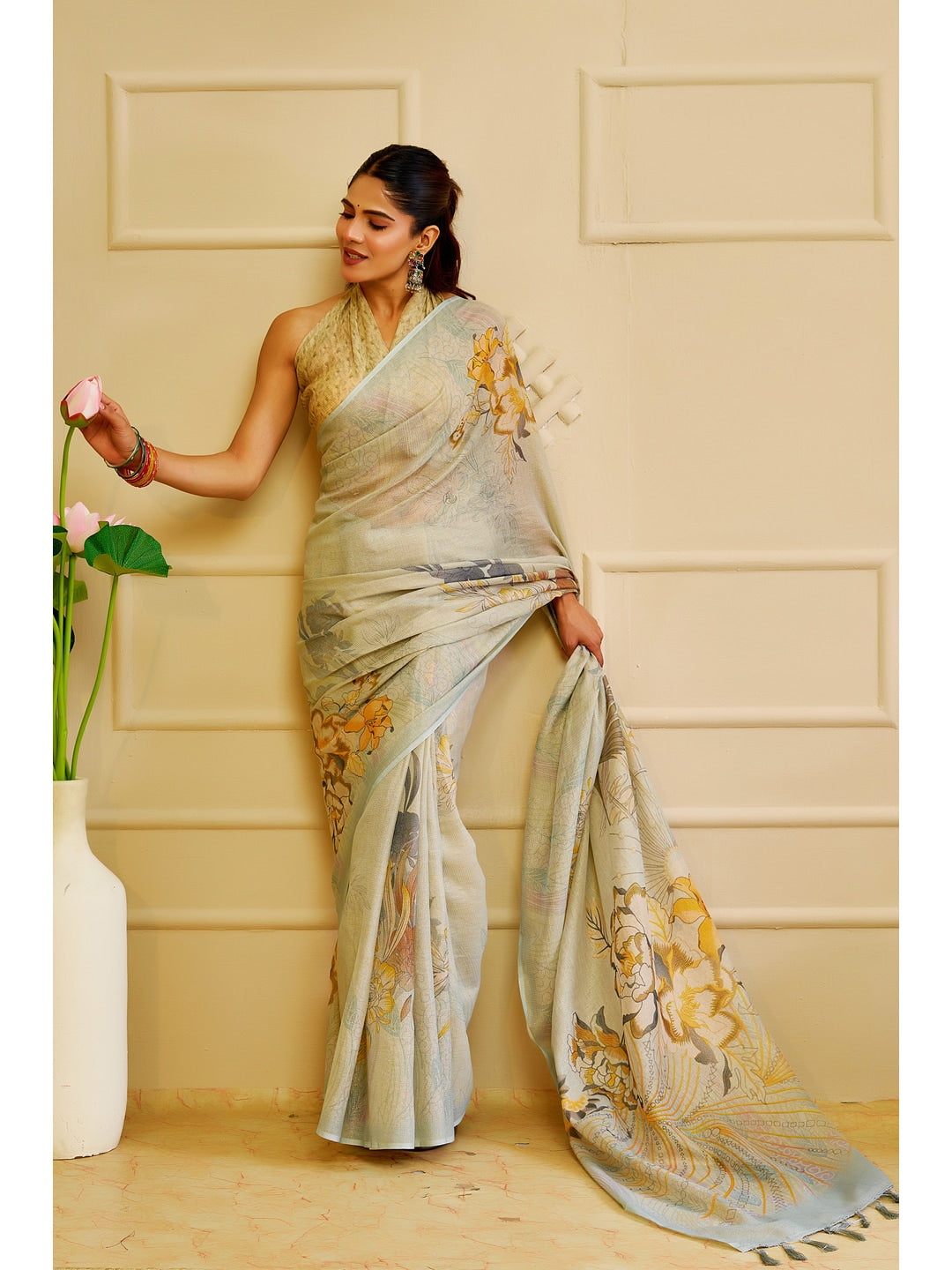 Peachmode Yellow Pure Cotton Saree - Image 4