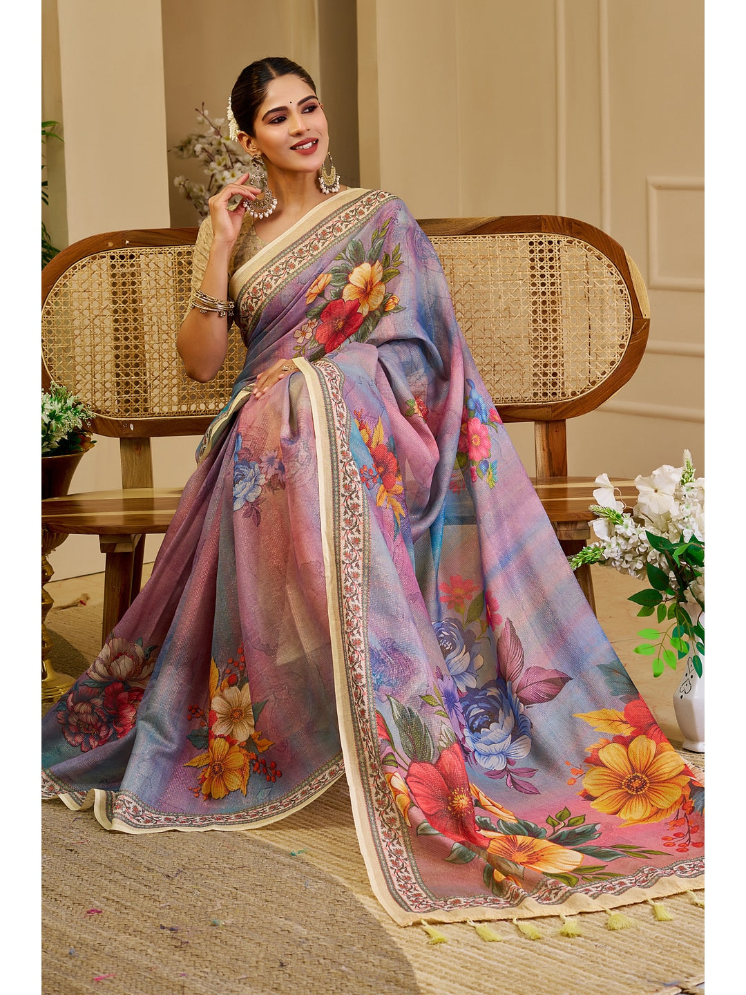 Peachmode Purple Pure Cotton Saree - Image 4