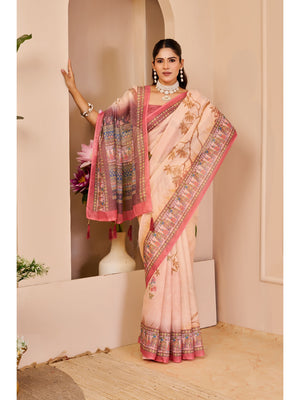 Peachmode Pink Pure Cotton Saree - Image 1