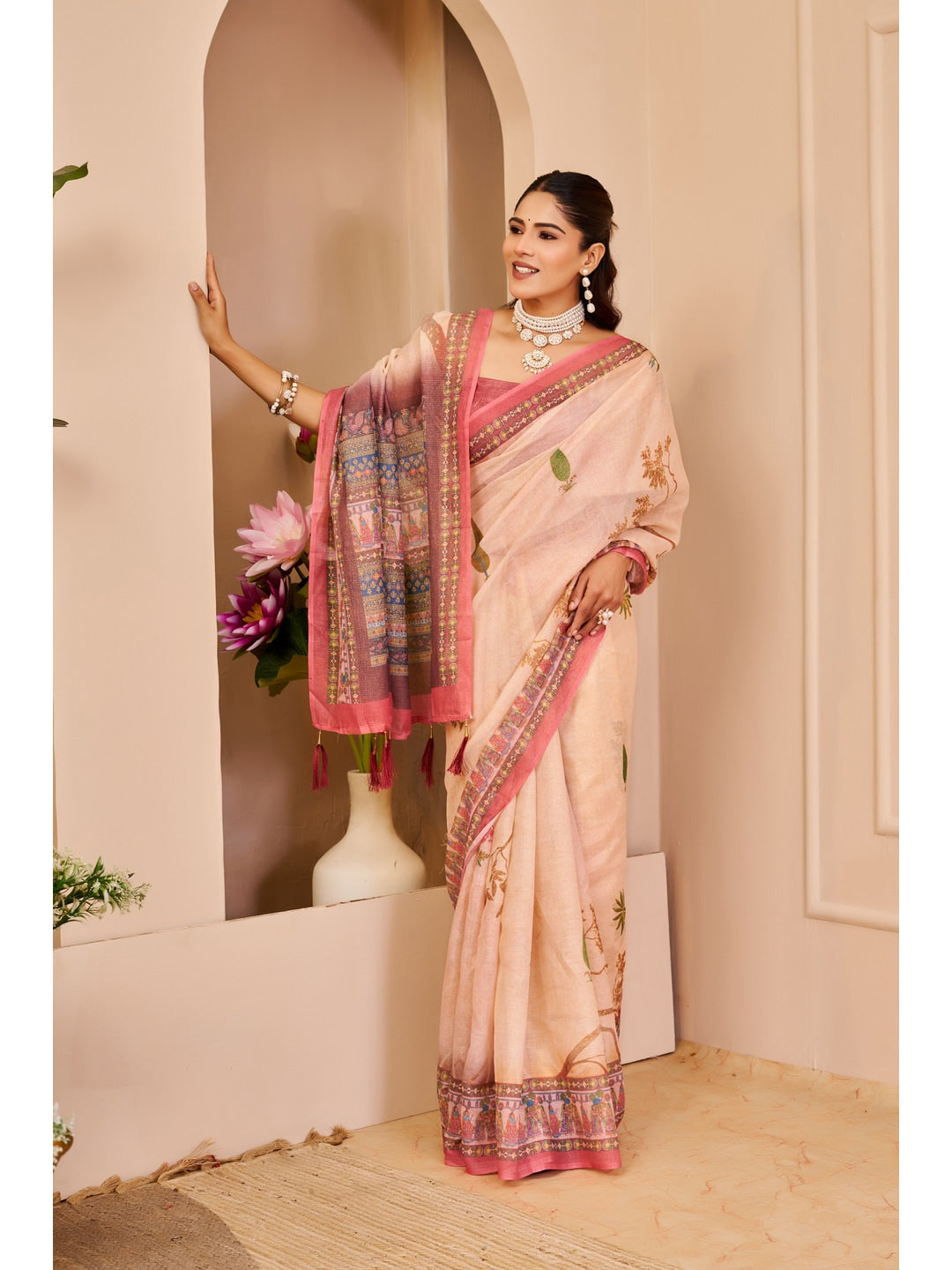 Peachmode Pink Pure Cotton Saree - Image 2