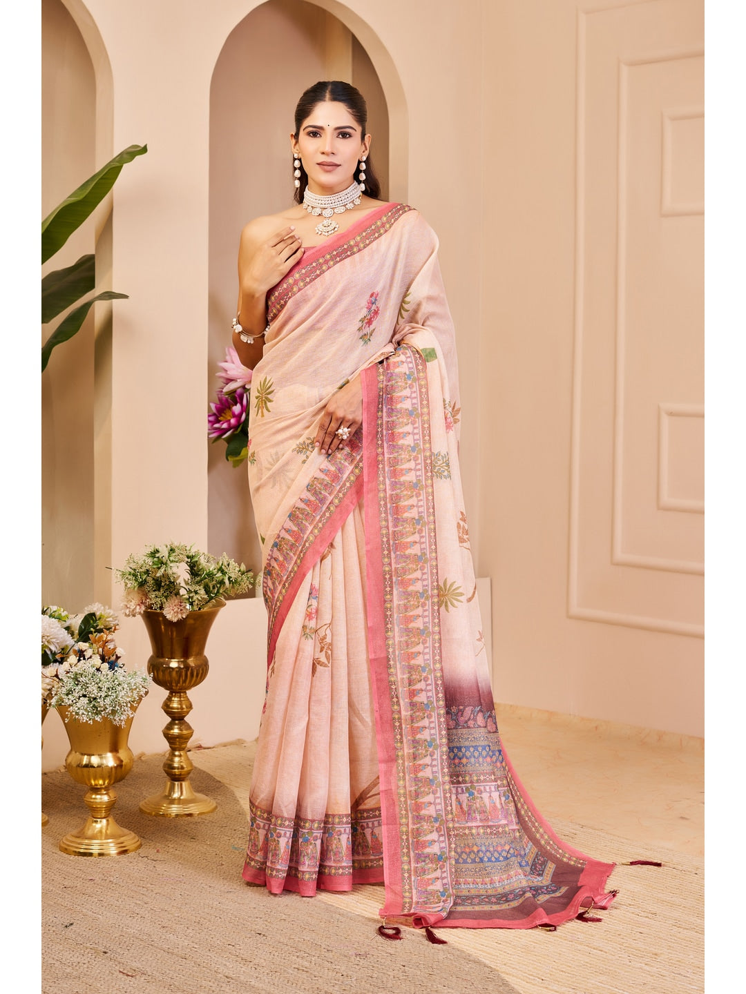 Peachmode Pink Pure Cotton Saree - Image 5
