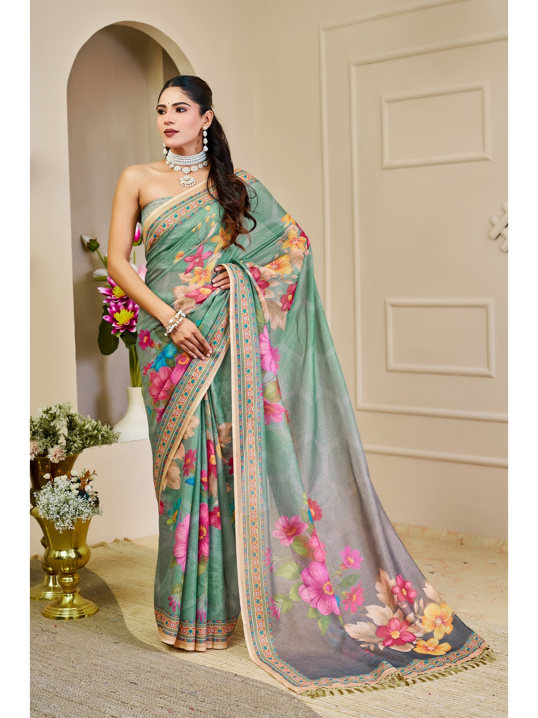 Peachmode Grey Pure Cotton Saree - Image 1