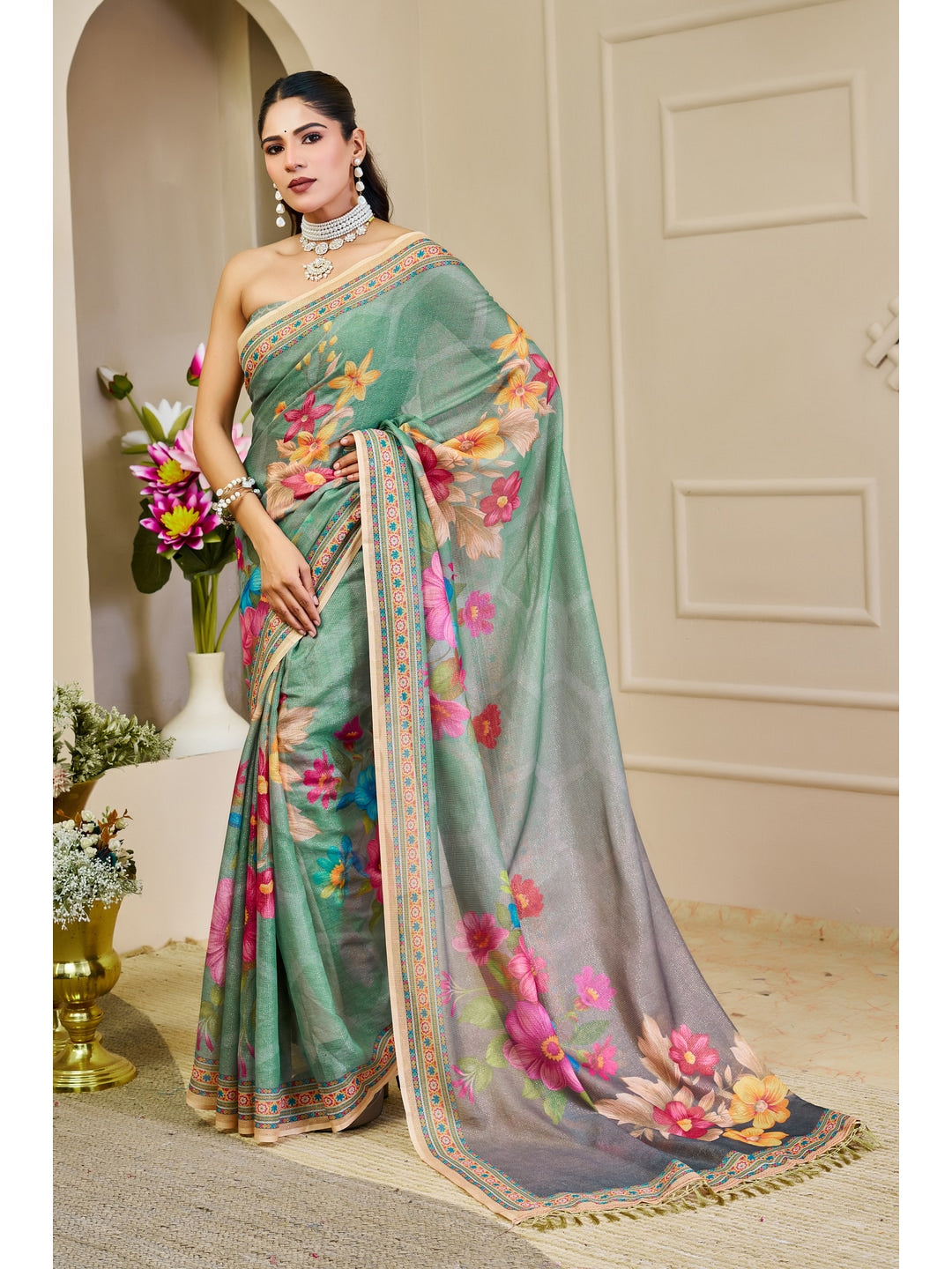 Peachmode Grey Pure Cotton Saree - Image 2