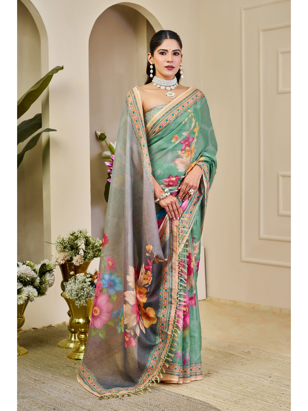 Peachmode Grey Pure Cotton Saree - Image 3