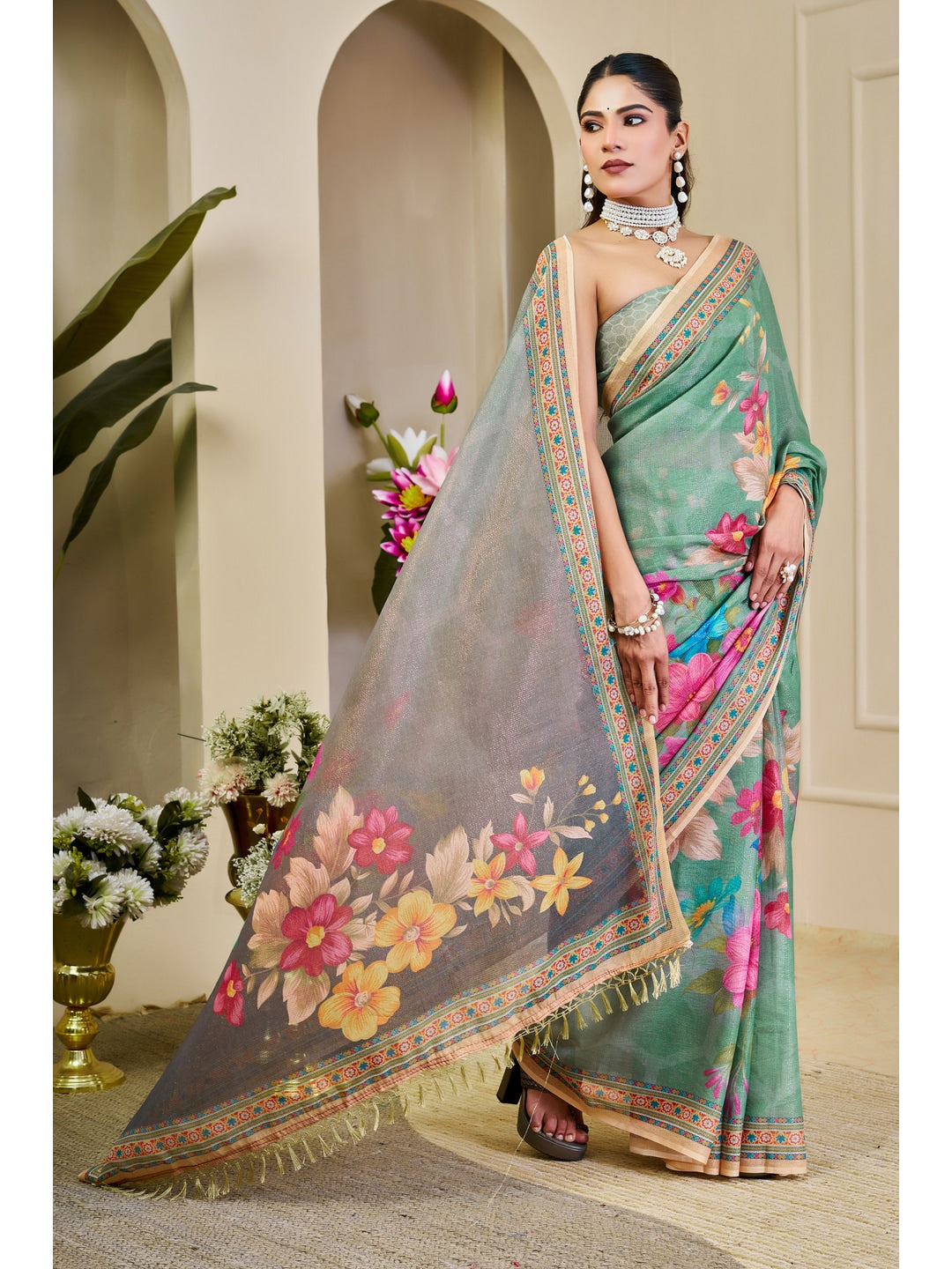 Peachmode Grey Pure Cotton Saree - Image 4