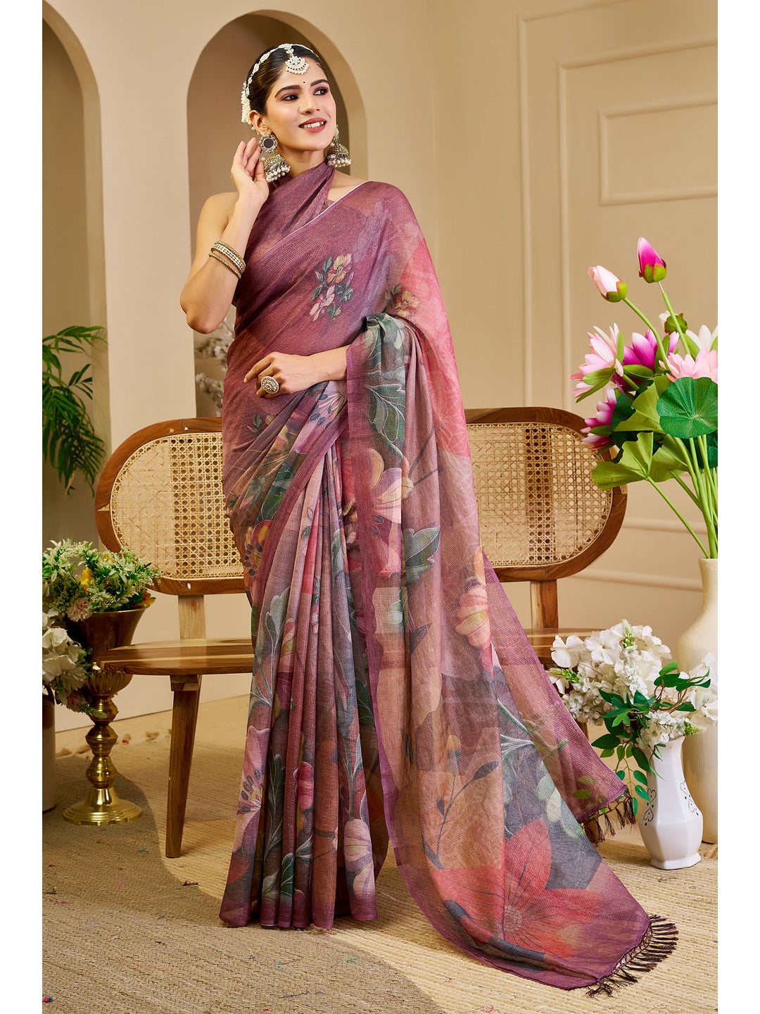 Peachmode Mauve Pure Cotton Saree - Image 2