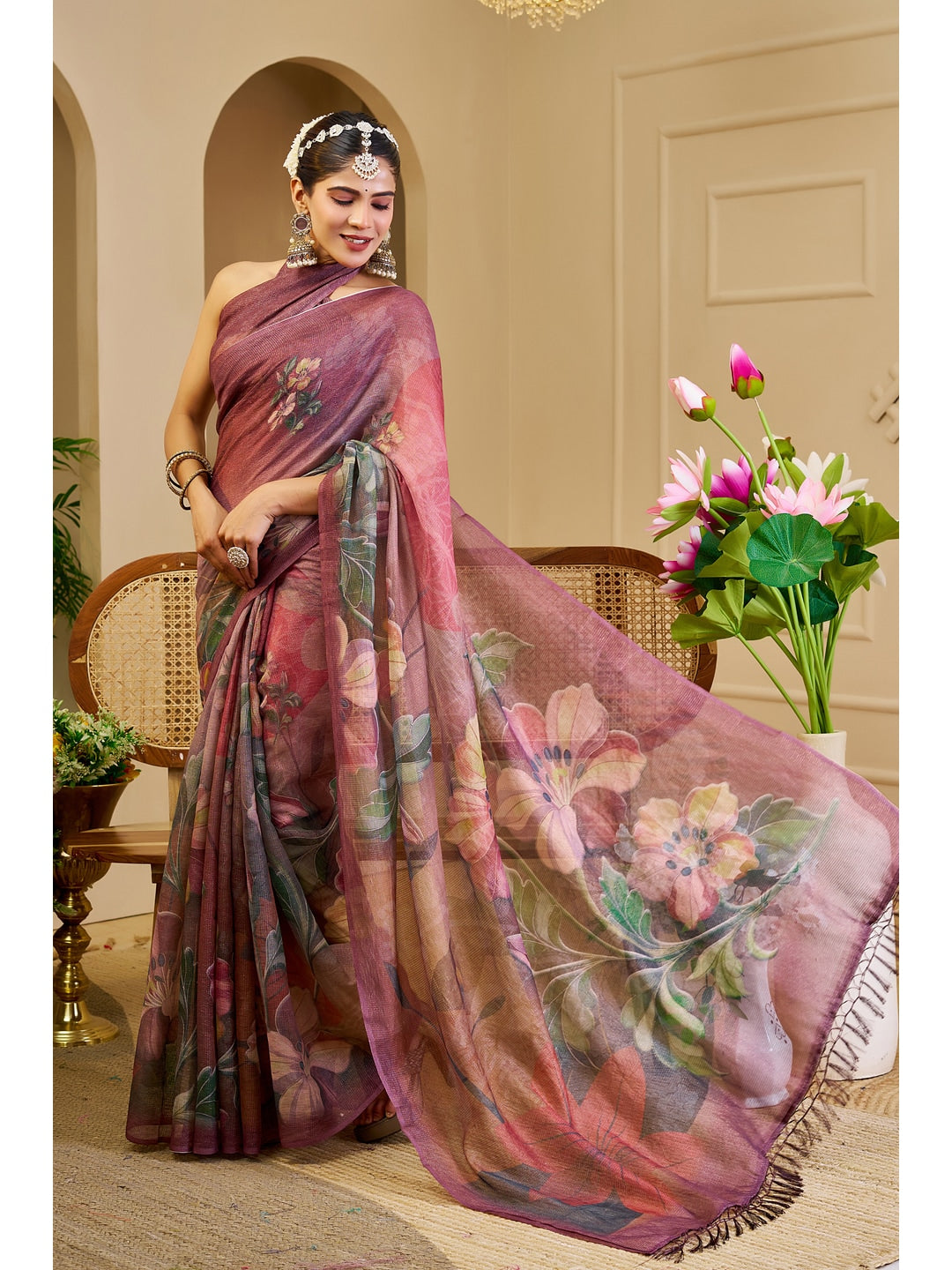 Peachmode Mauve Pure Cotton Saree - Image 4