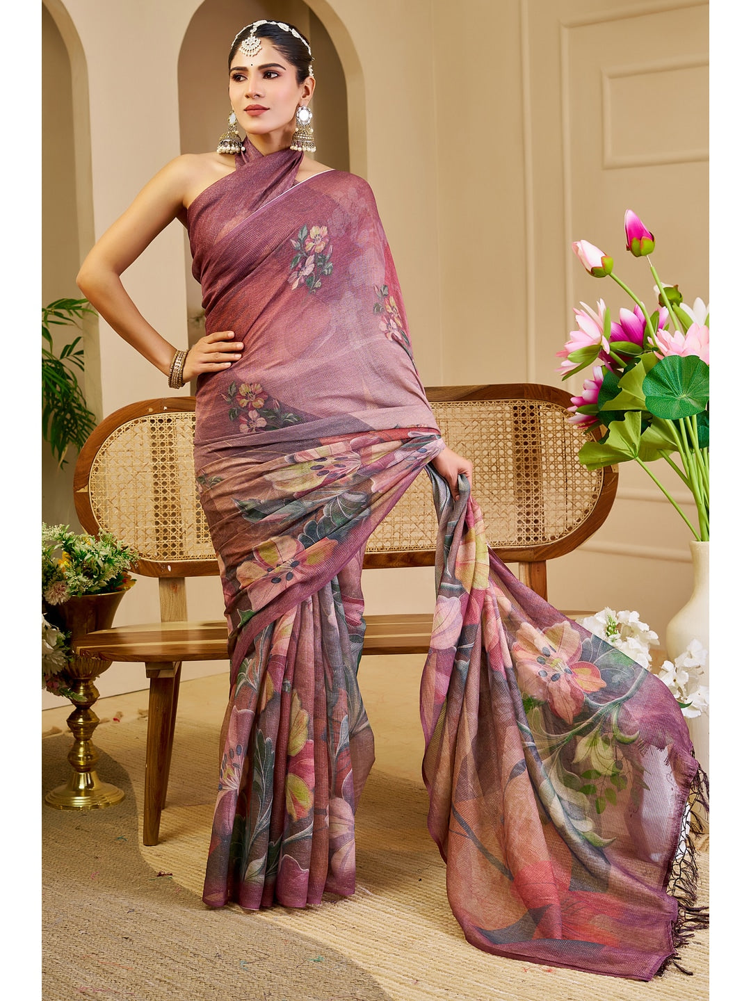 Peachmode Mauve Pure Cotton Saree - Image 5