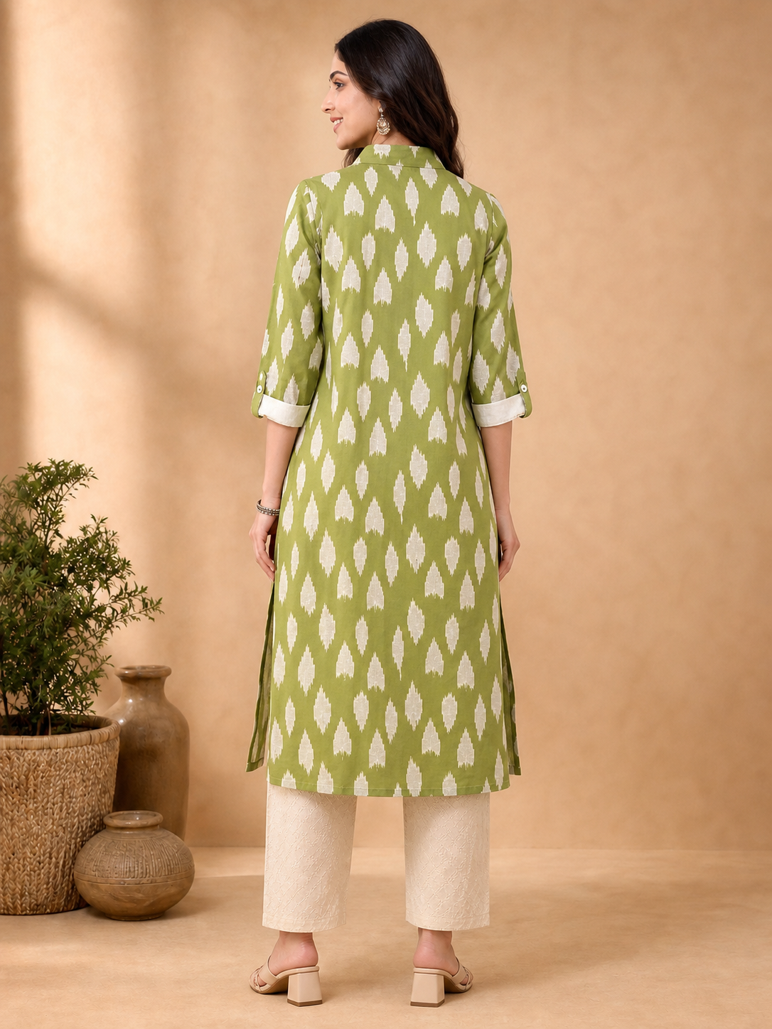 Peachmode Green Pure Cotton Geometric Printed Co-ord Set - Image 5