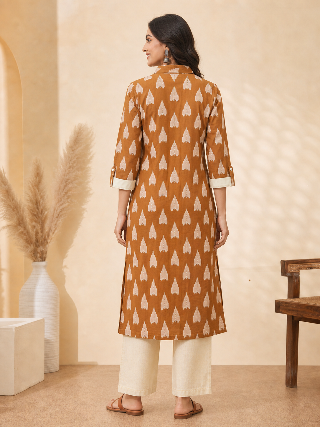 Peachmode Rust Pure Cotton Geometric Printed Co-ord Set - Image 5