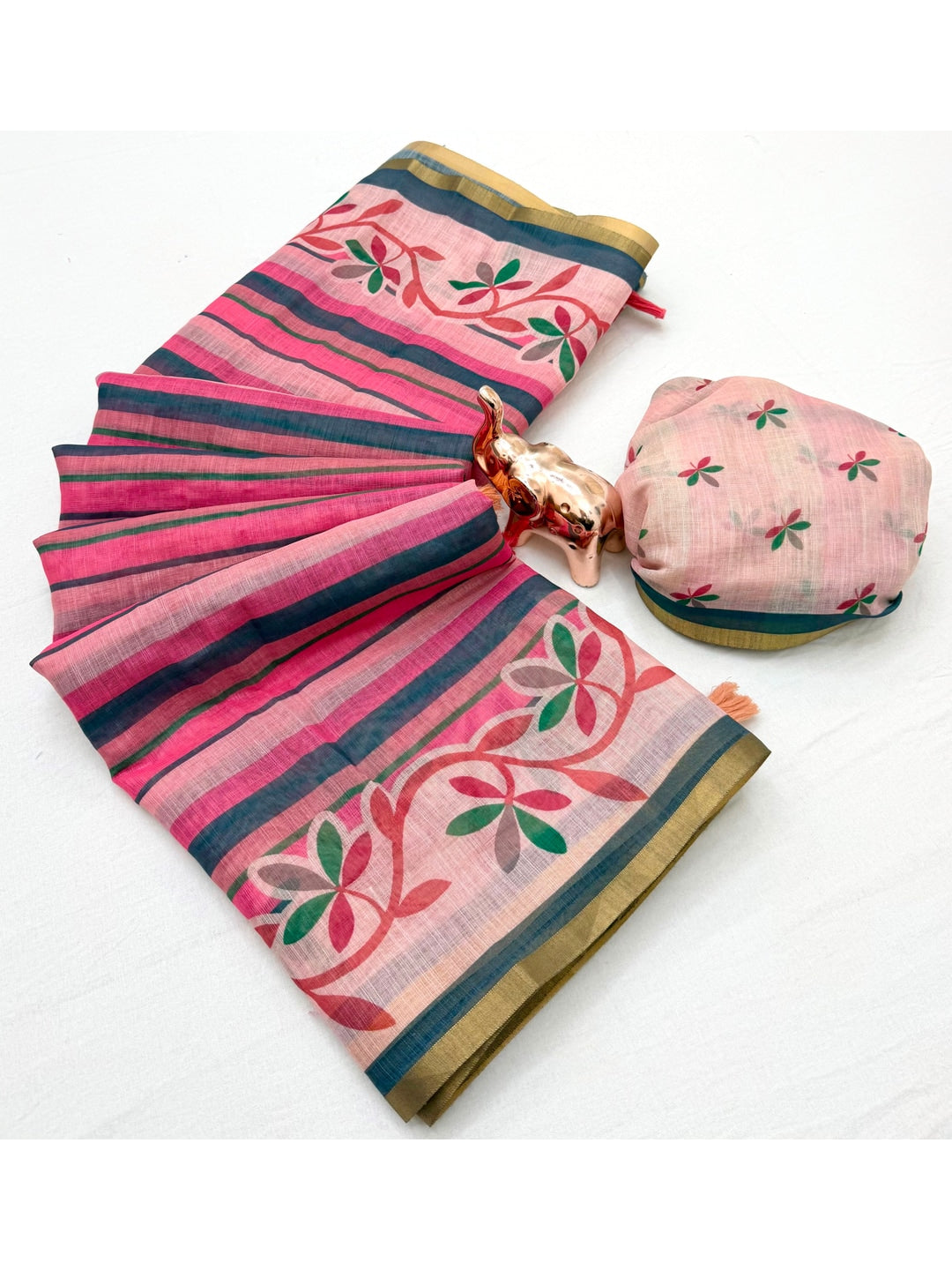 Peachmode Multicolor A Kalamkari Print Linen Cotton Saree - Image 2