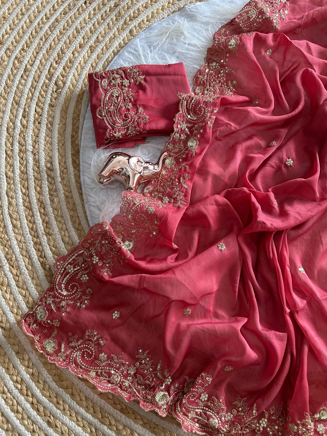 Peachmode Gajari Sequin Embroidered Georgette Saree - Image 3