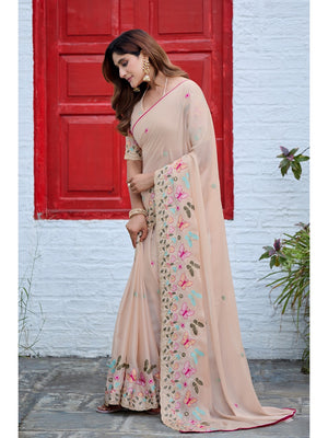 Peachmode Peach Panel Embroidered Rangoli Silk Saree - Image 2