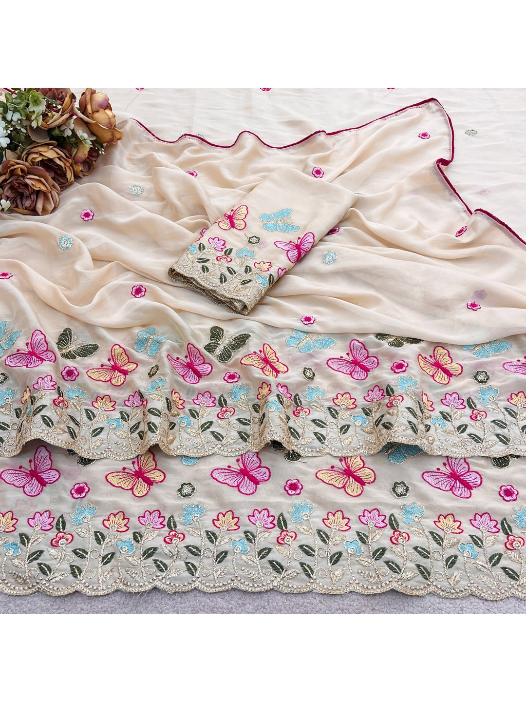 Peachmode Peach Panel Embroidered Rangoli Silk Saree - Image 3