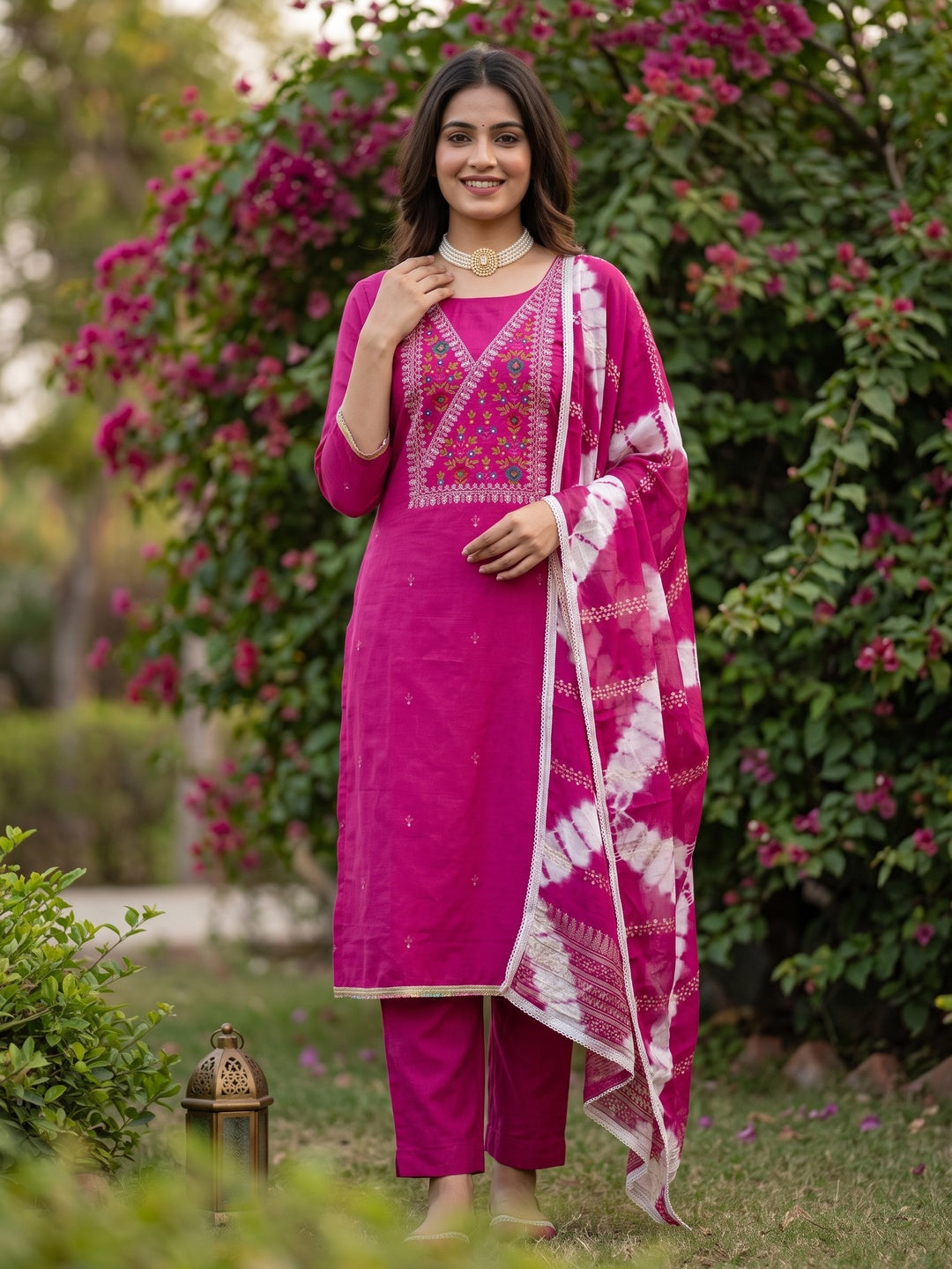 Opulent Grace Pink Cotton Blend Dress Material Adorned With Floral Thread & Sequins Work - Image 1