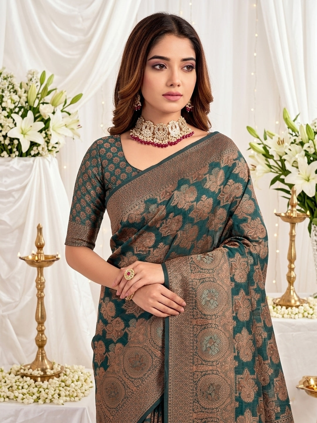 Peachmode Blue Zari Woven Banarasi Silk Blend Saree - Image 2