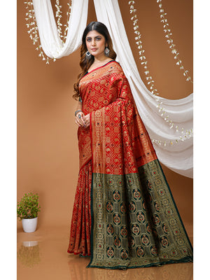 Peachmode Red Jacquard Woven Kanchipuram Silk Saree - Image 2
