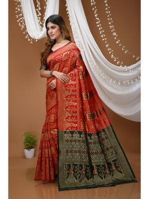 Peachmode Red Jacquard Woven Soft Lichi Silk Kanchipuram Saree - Image 2