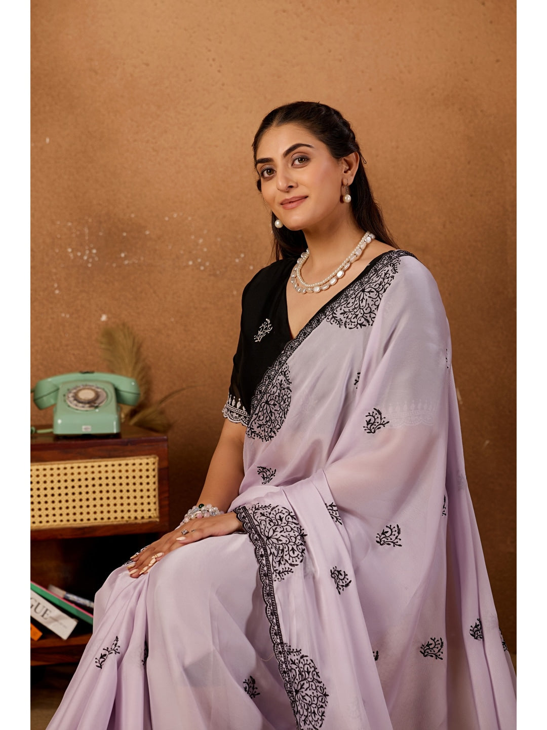 Peachmode Lavender Mandala Embroidered Rangoli Silk Saree - Image 2